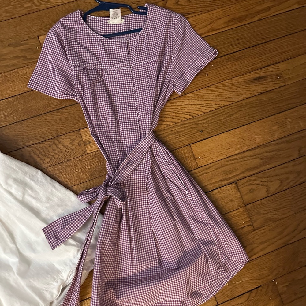 Crewcuts purple gingham dress short sleeve w belt sz8